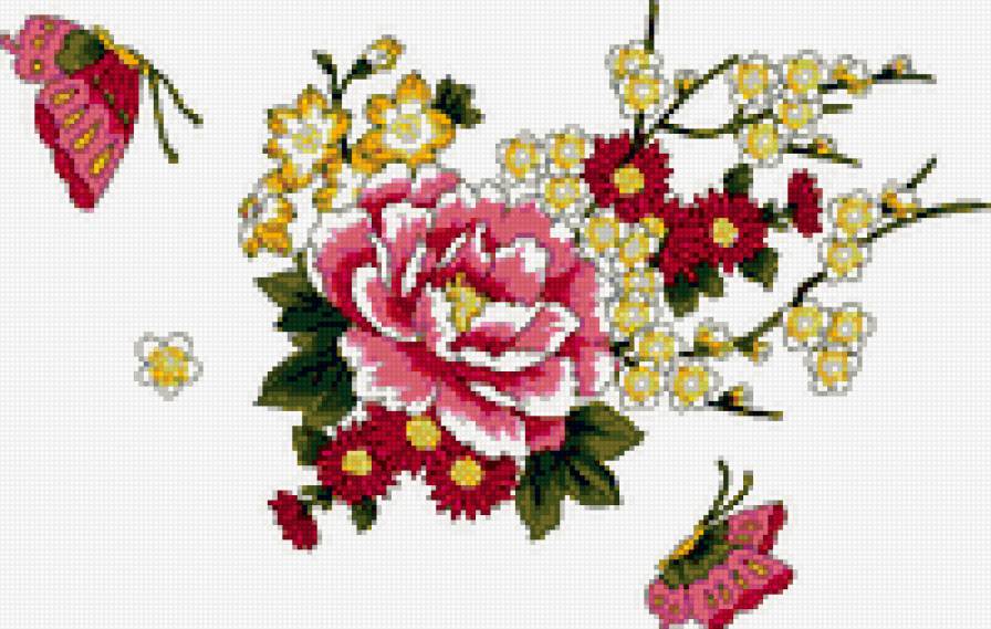 цветок - картина, бабочки, цветы - предпросмотр