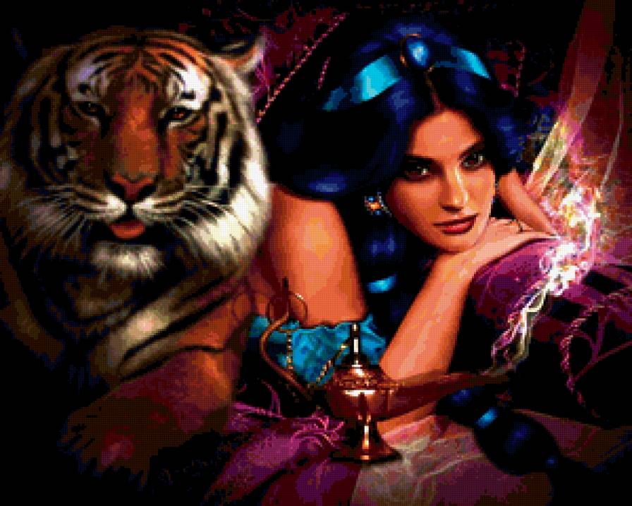 принцесса Жасмин - животные, девушка, сказка - предпросмотр