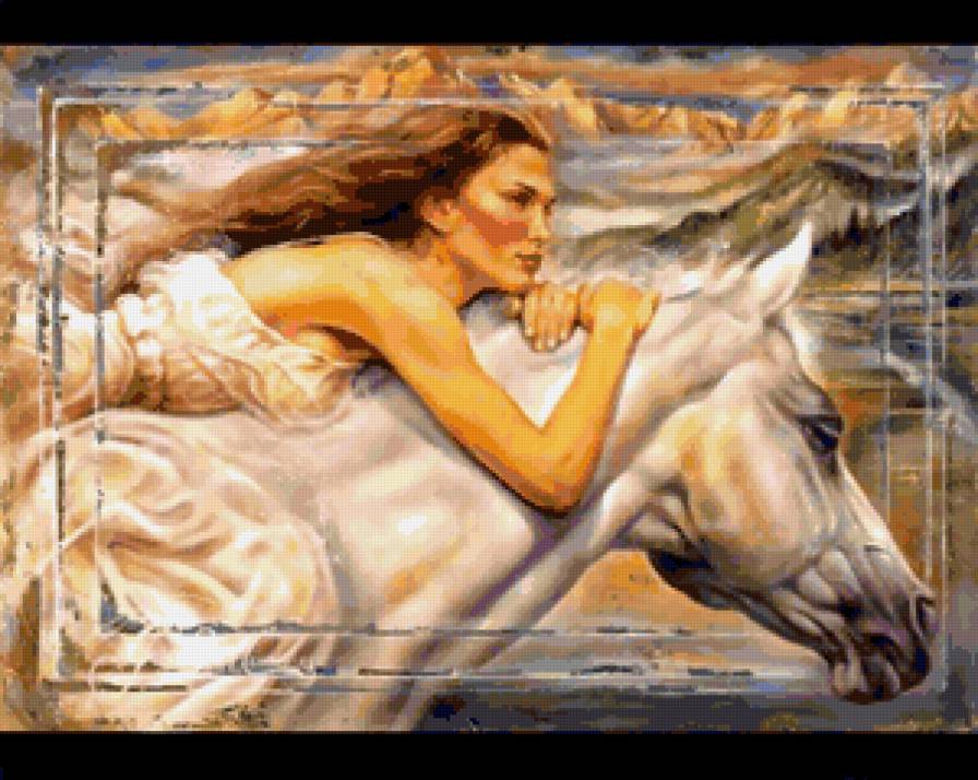 Серия "Она" - кони, лошади, пейзаж, горы, девушка - предпросмотр