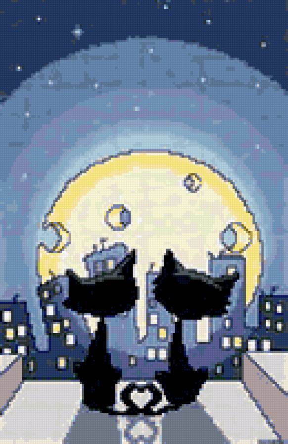 Ночная жизнь - луна, ночь, кошки - предпросмотр