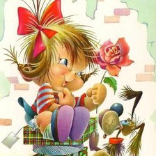 Схема вышивки «девчушка собака роза»