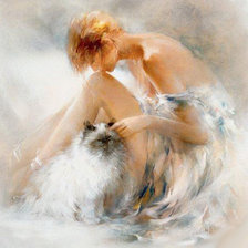 Схема вышивки «Девушка с кошкой»