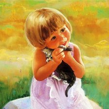 Схема вышивки «девочка с котенком»