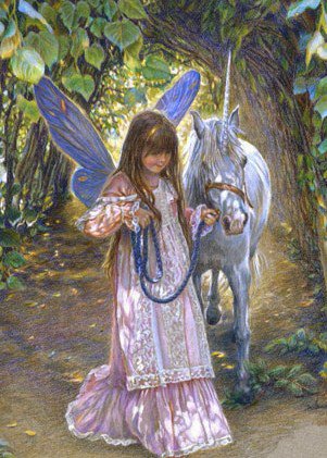 ангел с единорогом - природа, лошади, сказка, дети - оригинал