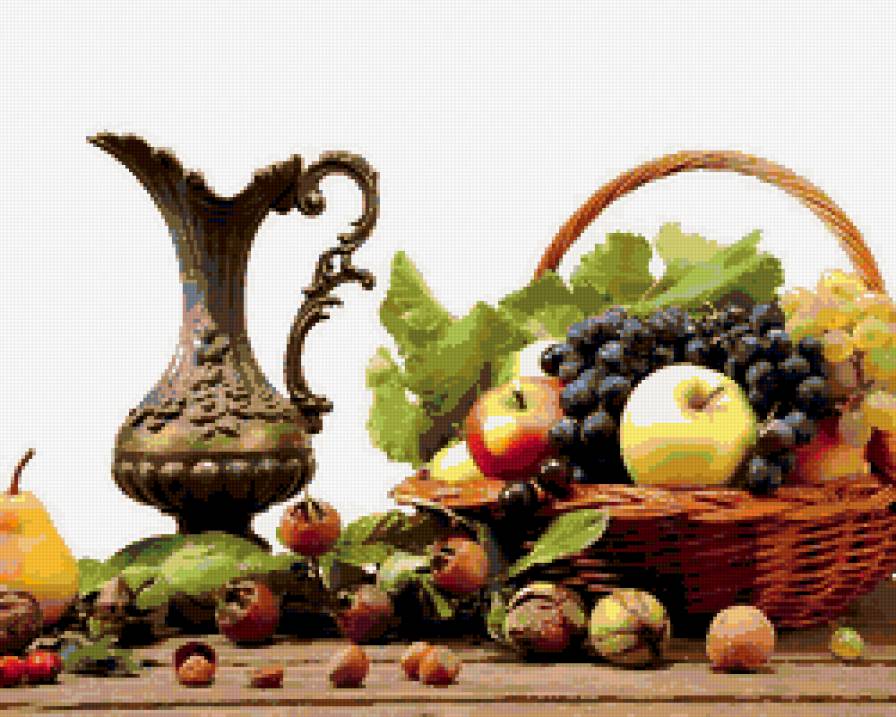 натюрморт-фрукты. - еда, кувшин, фрукты, натюрморт - предпросмотр