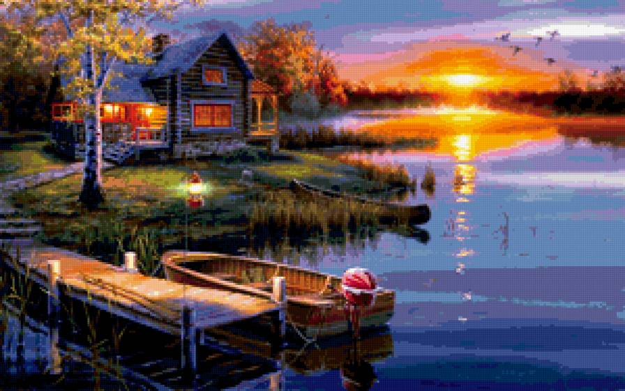 Вечер - красота, растение, природа, строение, вода, закат - предпросмотр