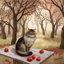 Схема вышивки «кот в саду»