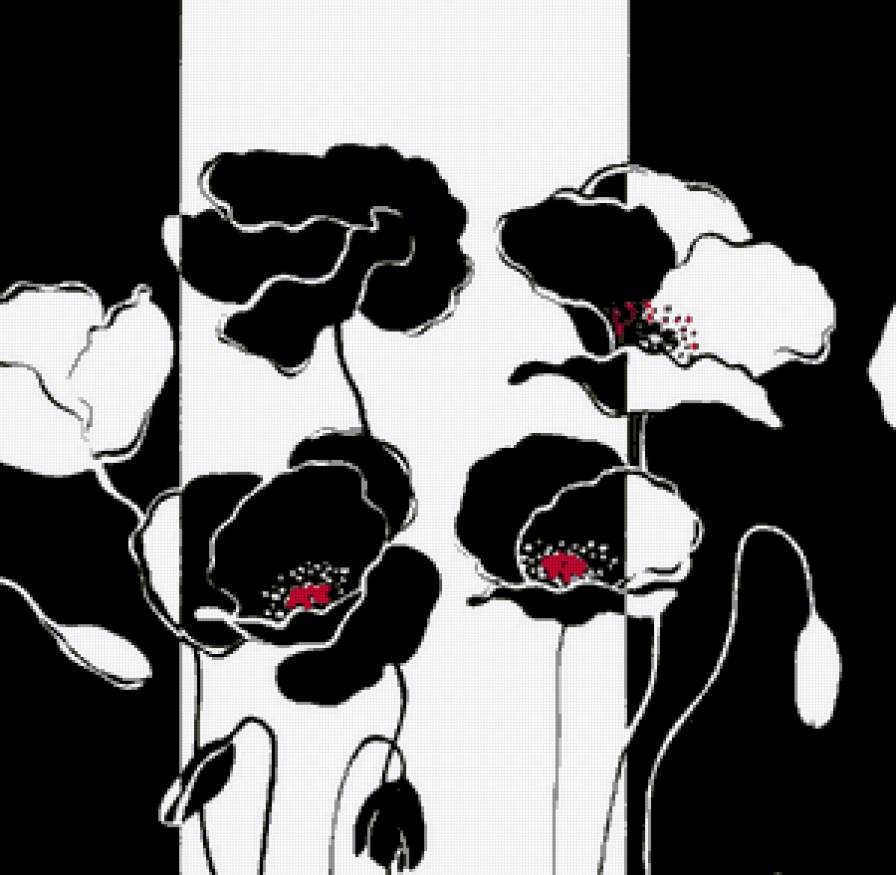 Триптих "Маки" - цветок, монохром, мак, цветы - предпросмотр