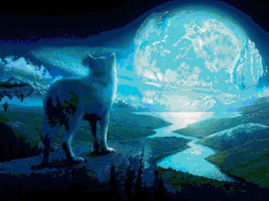 фентези - животные, пейзаж, природа, волк, фентези, собака - предпросмотр