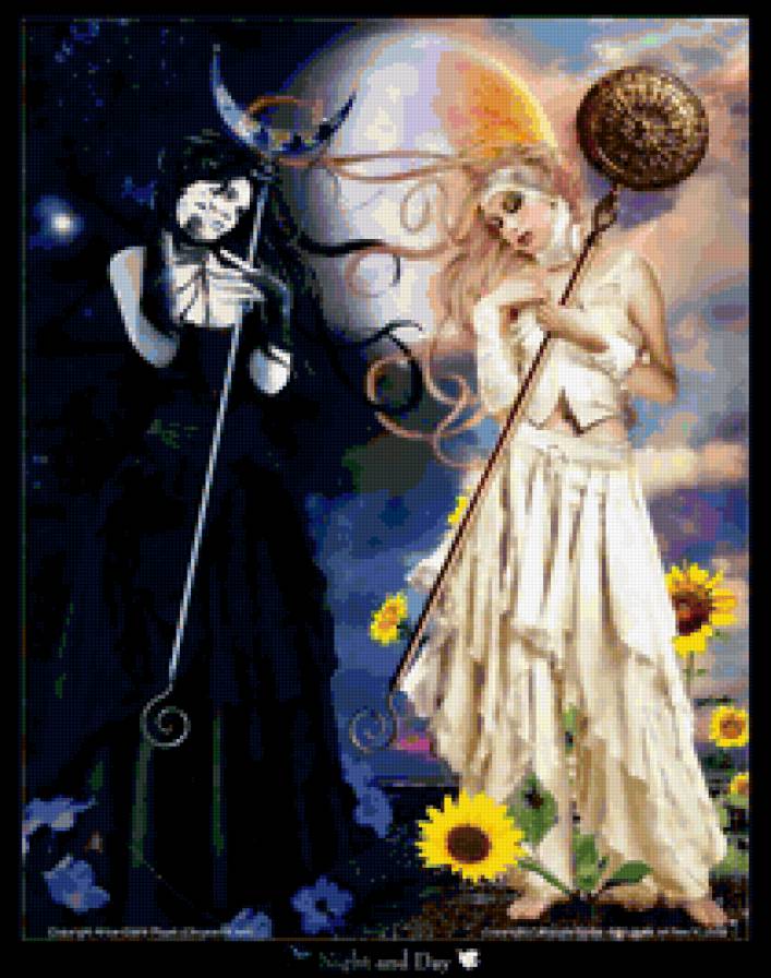 день и ночь - день, женский образ, ночь, фэнтези - предпросмотр