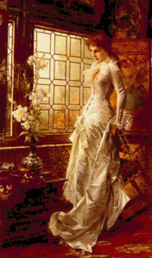 девушка у окна - люди, грусть, живопись, окно, девушка, лилии - предпросмотр