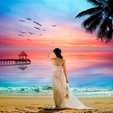 Схема вышивки «Девушка любуется закатом»