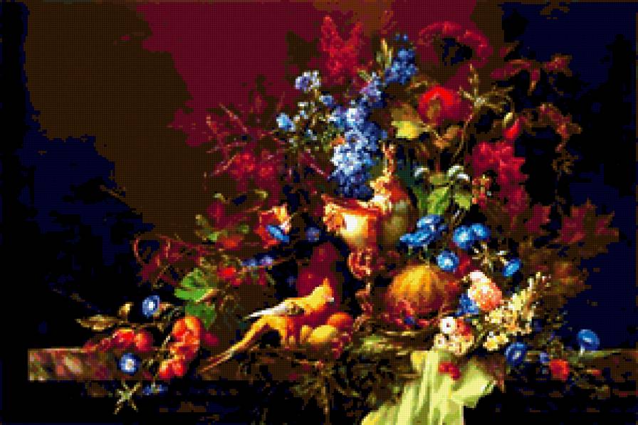 №418489 - букет, головин алексей, фрукты, цветы, живопись, натюрморт - предпросмотр