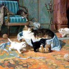 Схема вышивки «Кошачья семья»