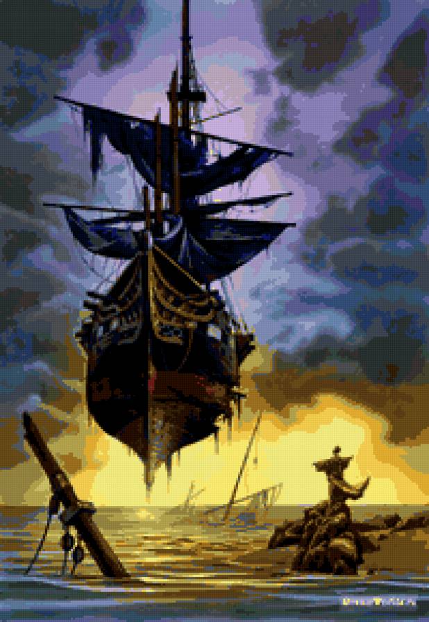 Летучий голландец - море, фэнтези, природа, пейзаж, корабль, парусник - предпросмотр