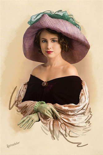 дама в шляпе - девушка, дама, шляпка, ретро - оригинал