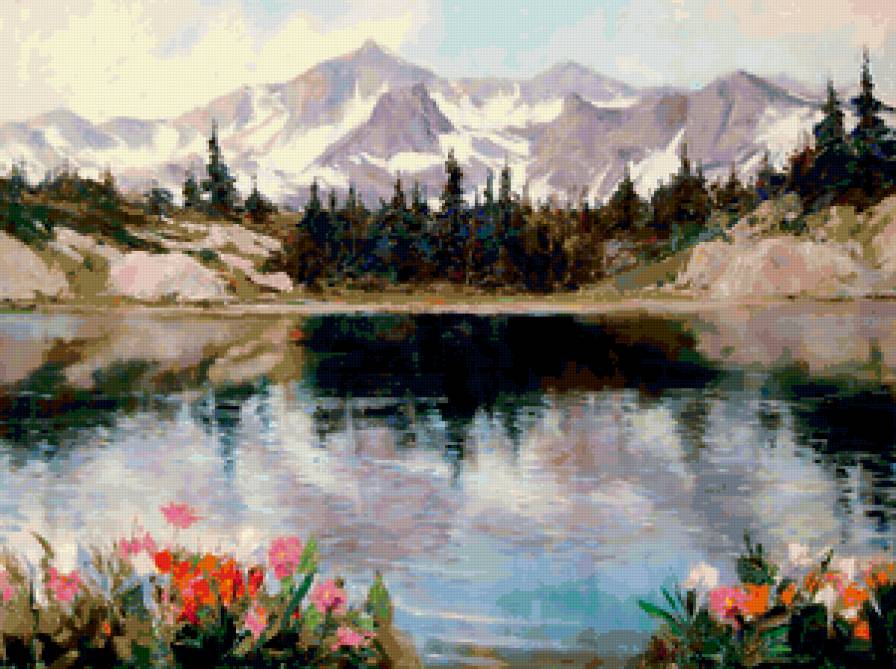 Озеро в горах - озеро, пейзаж, горы - предпросмотр