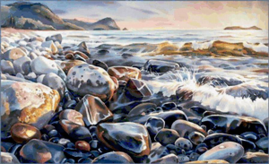 Морской берег - закат, берег, море, пейзаж - предпросмотр