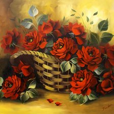 Схема вышивки «Корзина красных роз»