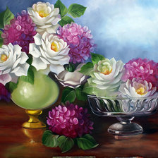 Схема вышивки «Белые розы и гортензии»