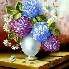 Схема вышивки «Гортензия и ромашки»