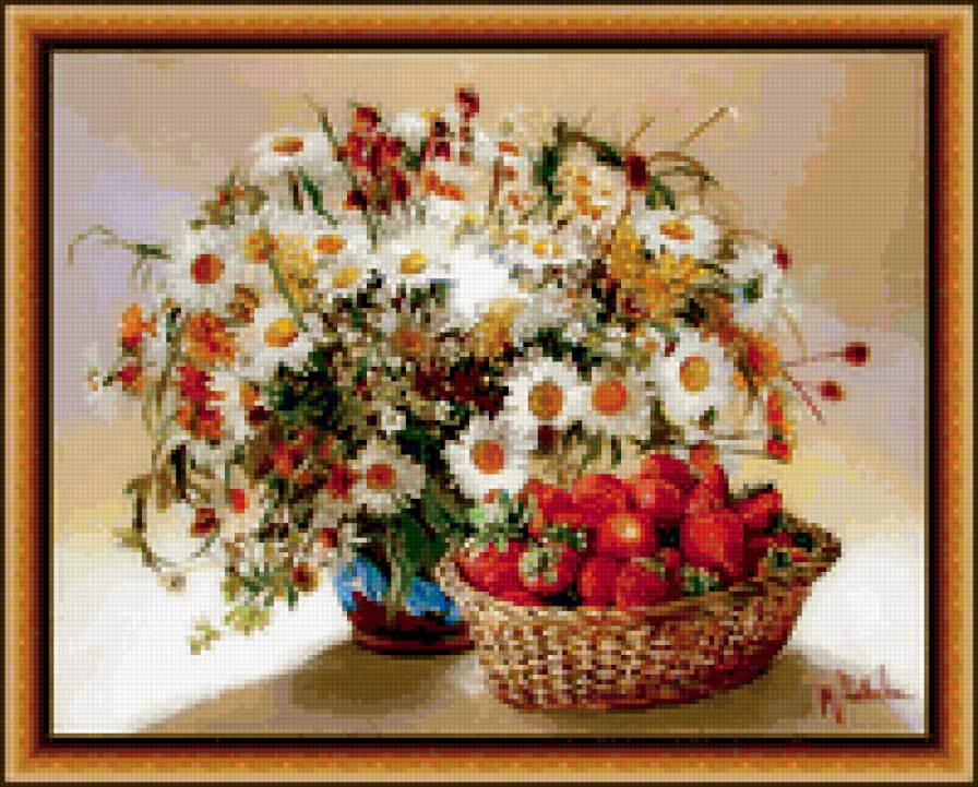 клубничный натюрморт - натюрмлрт, клубника, букет - предпросмотр