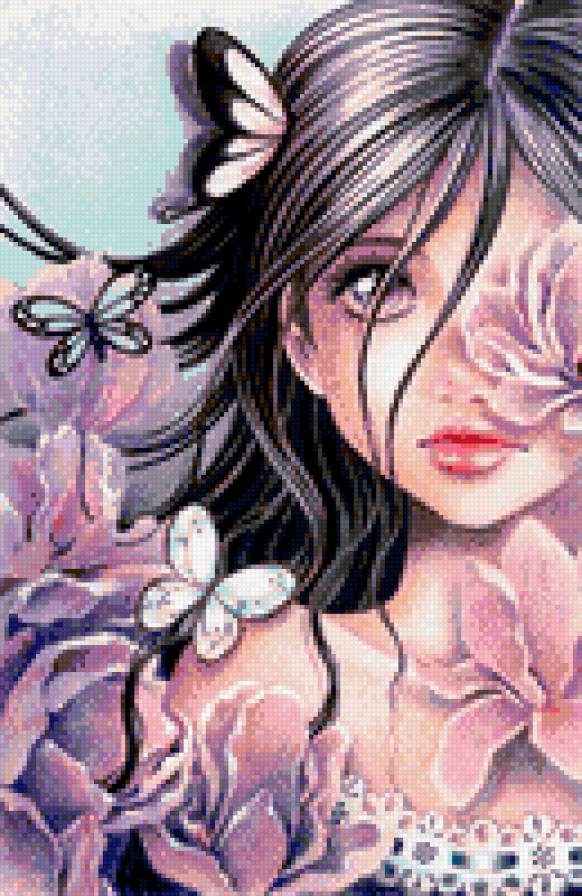 Портрет девочки с бабочками - лицо бабочки, портрет, девочка - предпросмотр