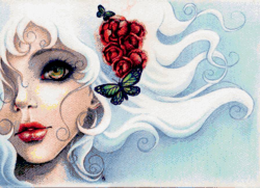 красотка с розами - роза, девушка, лицо, портрет - предпросмотр