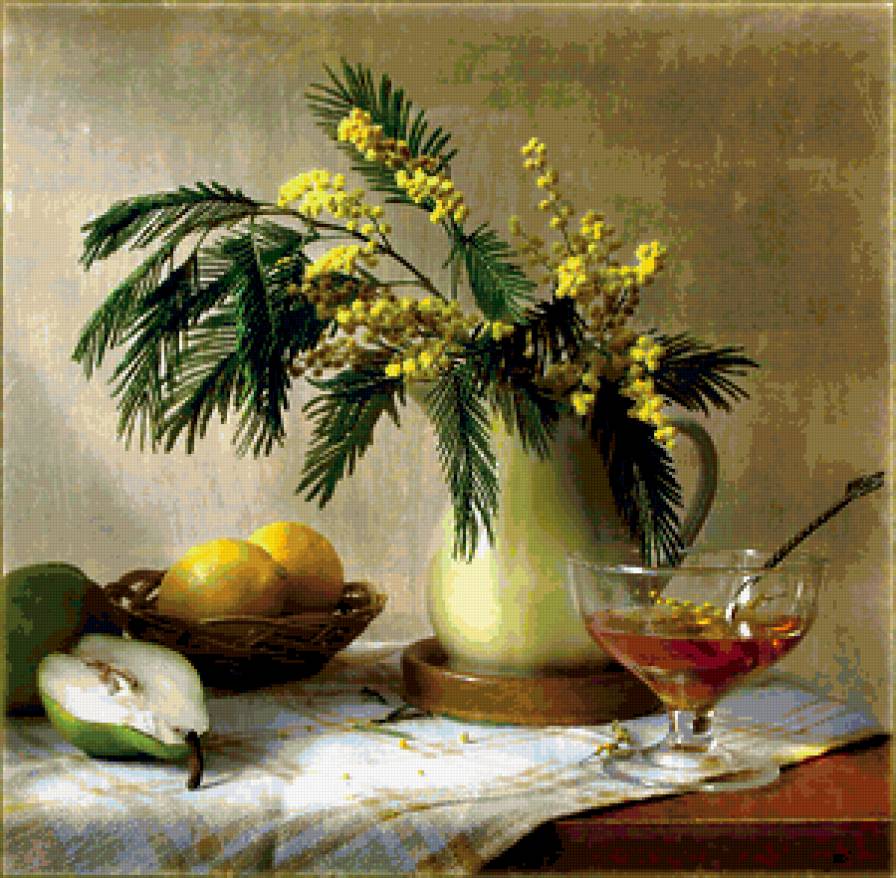 Мимоза - букет, натюрморт, ваза, цветы, мимоза - предпросмотр