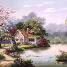 Схема вышивки «Домик у пруда»