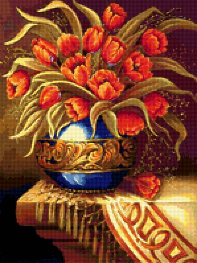 красные тюльпаны - цветы, ваза, букет - предпросмотр