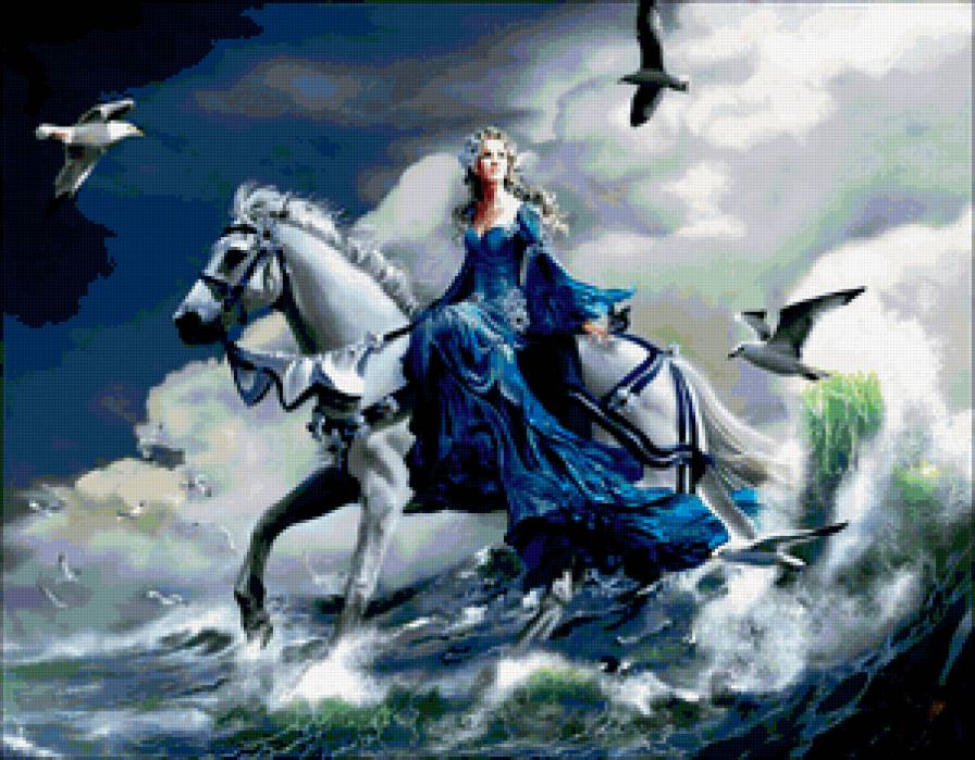 всадница - волны, чайки, конь, девушка - предпросмотр