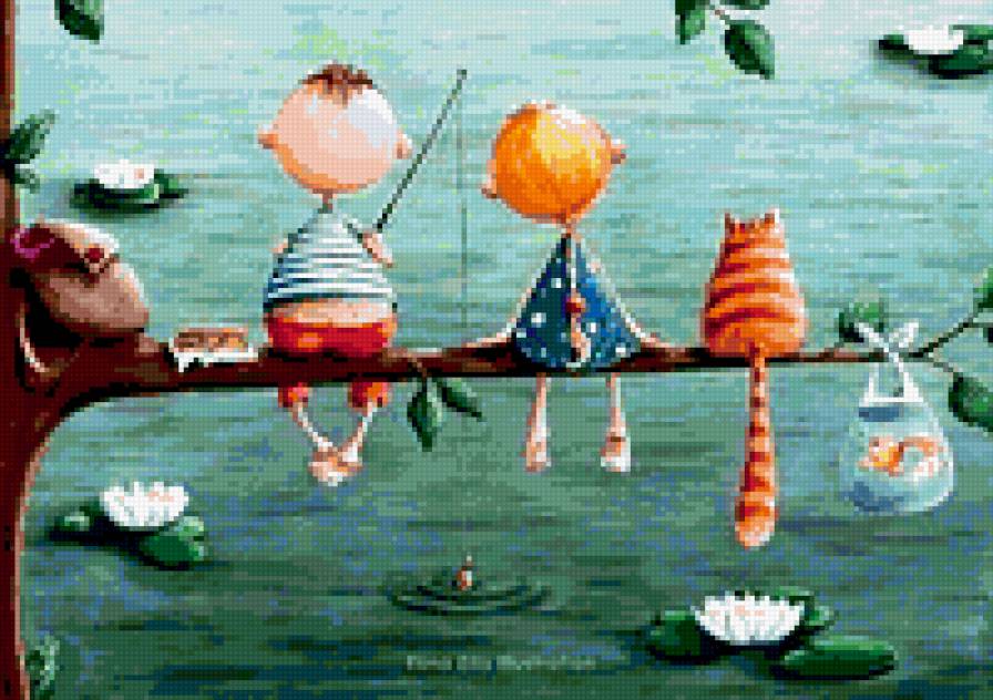 рыбаки - дети, рыбалка - предпросмотр