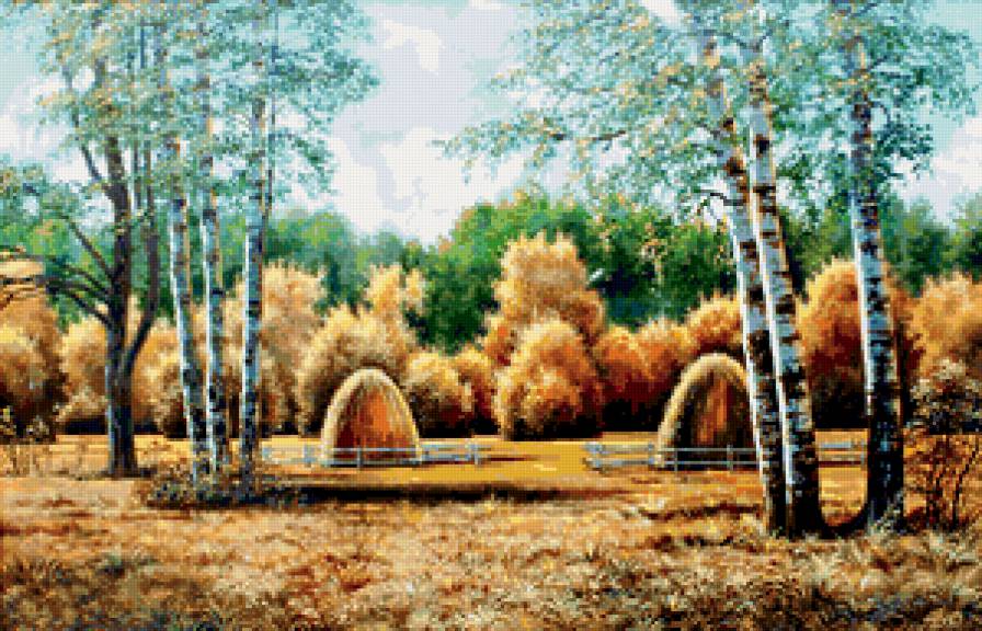 осенний пейзаж - природа, лес, осень, снопы - предпросмотр