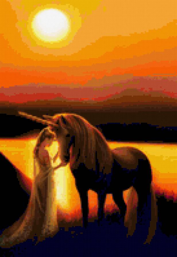 на закате - пигас, фэнтези, девушка - предпросмотр