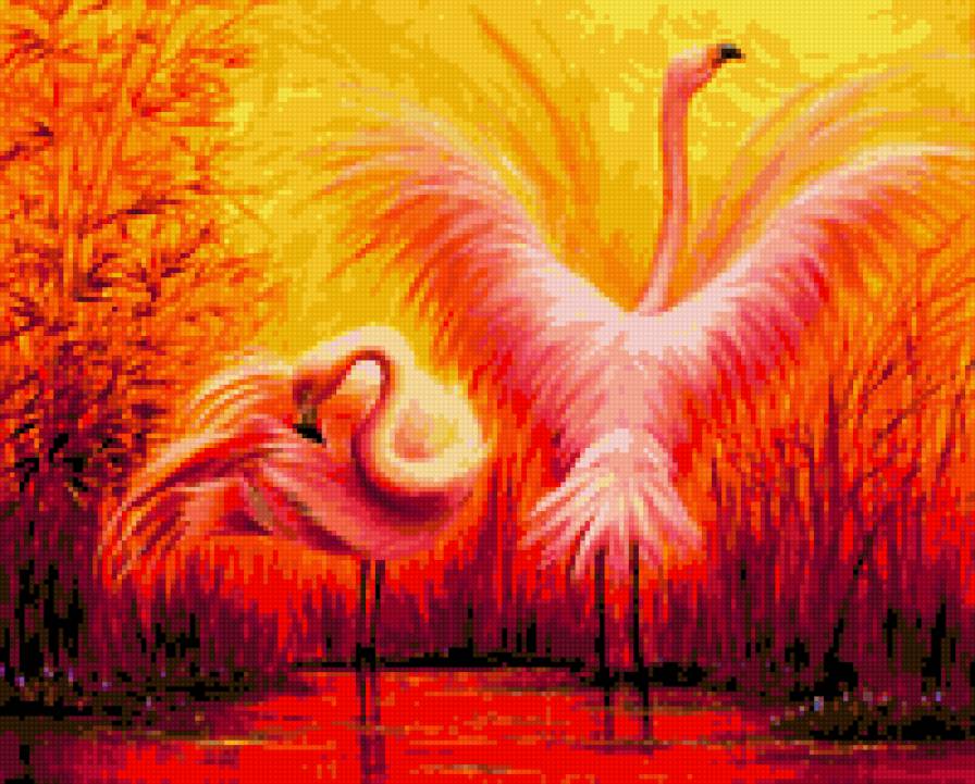 Фламинго на закате. - предпросмотр