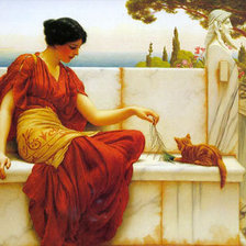 Схема вышивки «Девушка с котенком»