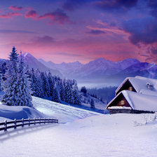 Схема вышивки «Зима в селе»