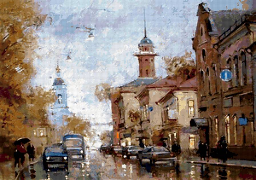 №424424 - город, дом, люди, архитектура, улица, машины, дождь - предпросмотр