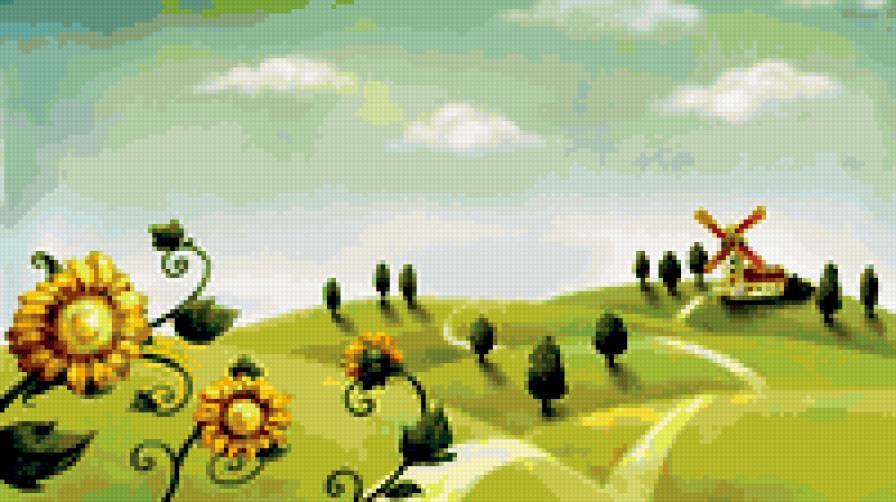 Мельница - мельница, пейзаж, дом - предпросмотр