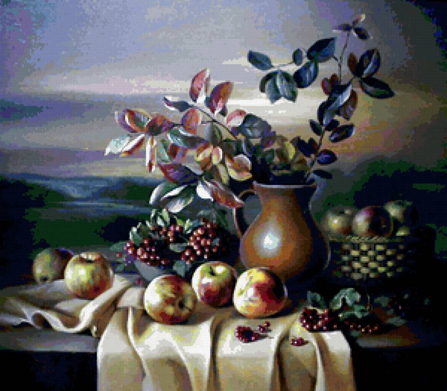 Осенний натюрморт - фрукты, яблоки, натюрморт - предпросмотр