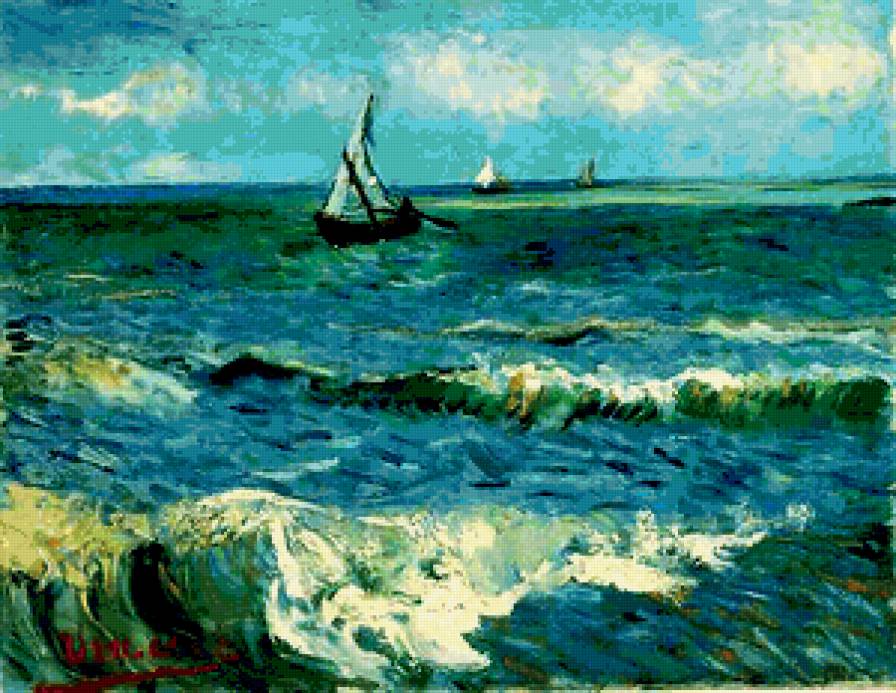 №425356 - волны, природа, пейзаж, море, живопись, корабль - предпросмотр