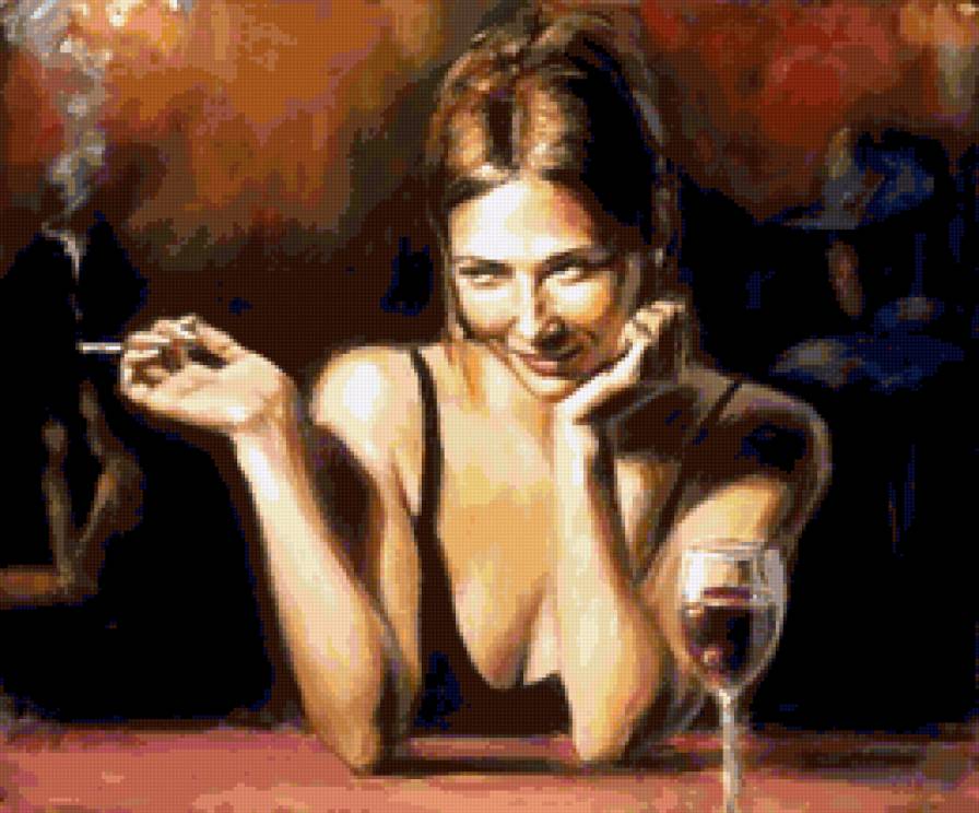 флирт - интрига, сигарета, дым, женский образ, девушка, бокал - предпросмотр