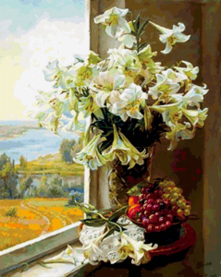 натюрморт с лилиями - живопись - предпросмотр