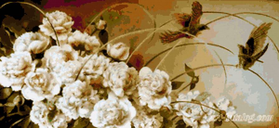 розы и птицы - птицы. роза, цветы, пара - предпросмотр