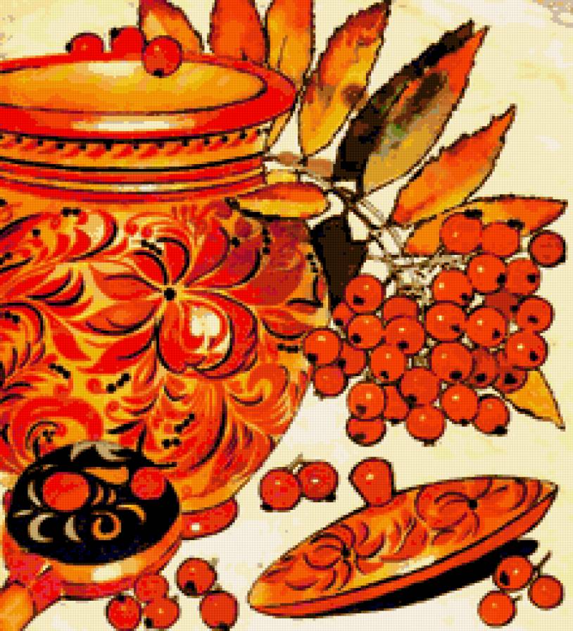 панно для кухни - хохлома, кухня, ягодки, ложка, славяне, роспись, ягода, рябина - предпросмотр