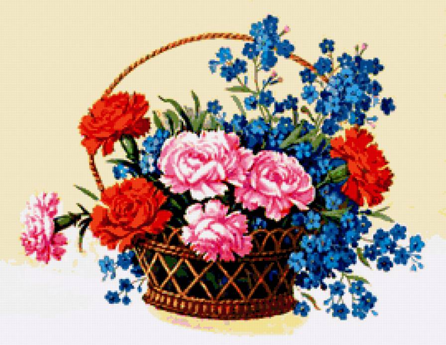 серия "корзины" - корзина.цветы.гвоздики.незабудки - предпросмотр