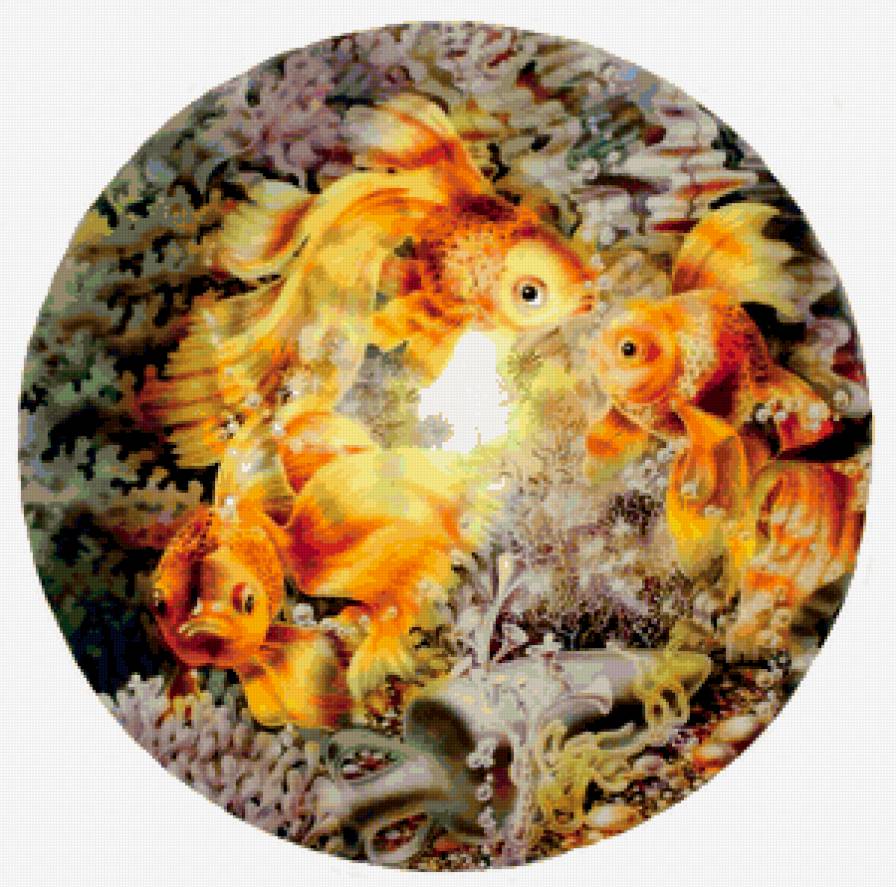 золотые рыбки - живопись, море, вода, талисман, рыба, водоросли, аквариум - предпросмотр