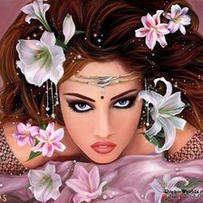 Схема вышивки «Девушка и лилии»