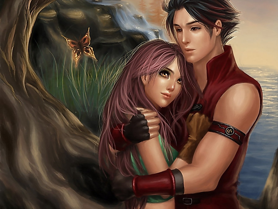 объятья - девушка, фэнтези, парень - оригинал